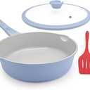 AIKENBBKK Ceramic Frying Pan Skillet with Lid, 12 inch Nonstick Deep Frying Pan for Cooking, 5 QT Large Saute Pan with Detachable Handle, Induction Ready, PTFE & PFAS-Free, Oven Safe, Blue