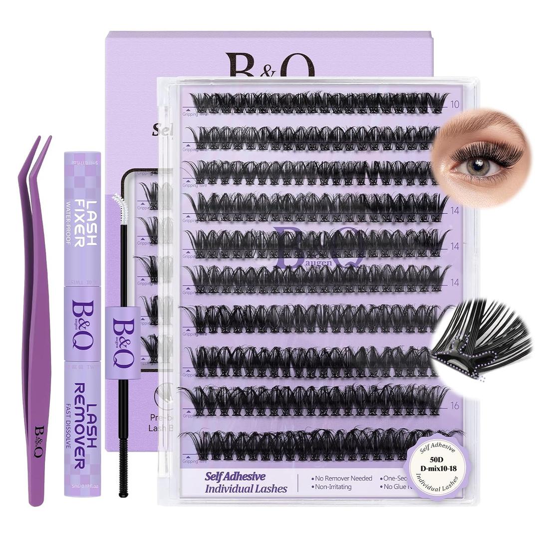 Lash Clusters Self-Adhesive 96 PCS Individual Lashes B&Q Eyelash Clusters Wispy Lashes Extension Natural Volume Cluster Lashes Fluffy Eyelashes Extension DIY at Home(SA04,D-8-16MIX)