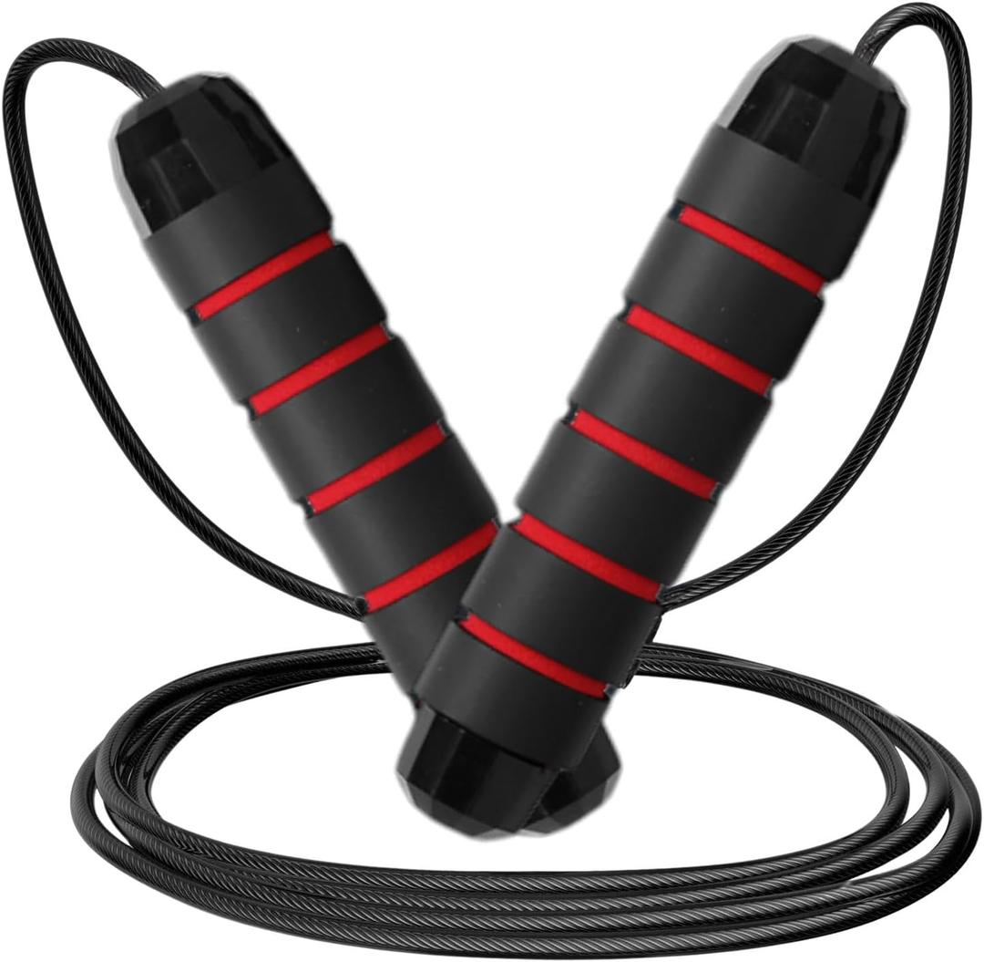 2 x Limm Adjustable Jump Rope for Workout - All-Purpose Exercise Jump Rope Kids & Adults Love with Tangle-Free, Comfortable Foam Handles - Best Slimming, Cardio & Endurance Training (Red/Black)