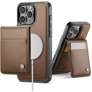 Compatible with Magsafe for iPhone 16 Pro Max Wallet Case with Adjustable Stand, RFID Blocking Magnetic Card Holder Kickstand 2 in 1 Detachable Case for Women Men, Brown