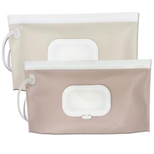 Wipe Dispenser,2-Pack Portable Refillable Wipe Container,Reusable Travel Baby Wipes Dispenser, Waterproof and Dustproof(Blush Pink & Cream) (Solid color)