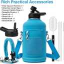 DYSANKY Insulated Water Bottle | Thickened Stainless Steel Vacuum Metal | Portable Sports Half Gallon Large Water Jug for Gym and Hiking with Straw, Carrier Bag, Handle Strap | Blue, 64 Ounces
