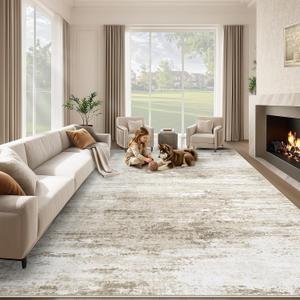 Washable Rug 9x12 Area Rugs for Living Room: Large Neutral Soft Rug Abstract Non Slip Low Pile Modern Carpet for Bedroom Kitchen Nursery Office Dining Room Indoor (Beige, 9'x12')