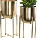 CosmoLiving by Cosmopolitan Metal Indoor Outdoor Planter Dome Large Planter Pot with Removable Stand, Set of 2 Planters 19", 22"H, Gold