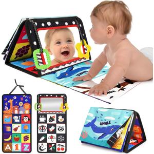Tummy Time Toys - Black and White High Contrast Baby Toy for Newborn - Baby Visual Stimulation Mirror - Montessori Sensory Crinkle Toy for Infant 0-3-6-12 Months - Boy Girl Shower Gifts
