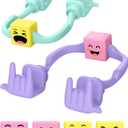 Stocking Stuffers for Teen Boys Cell Phone Stand: 2Pack Purple Green Rock Gesture Phone Stand for Desk with 2Pack Dual Yellow&Pink Mood Cube Gifts for Christmas Adults Men Cool Gadgets Cute Thing