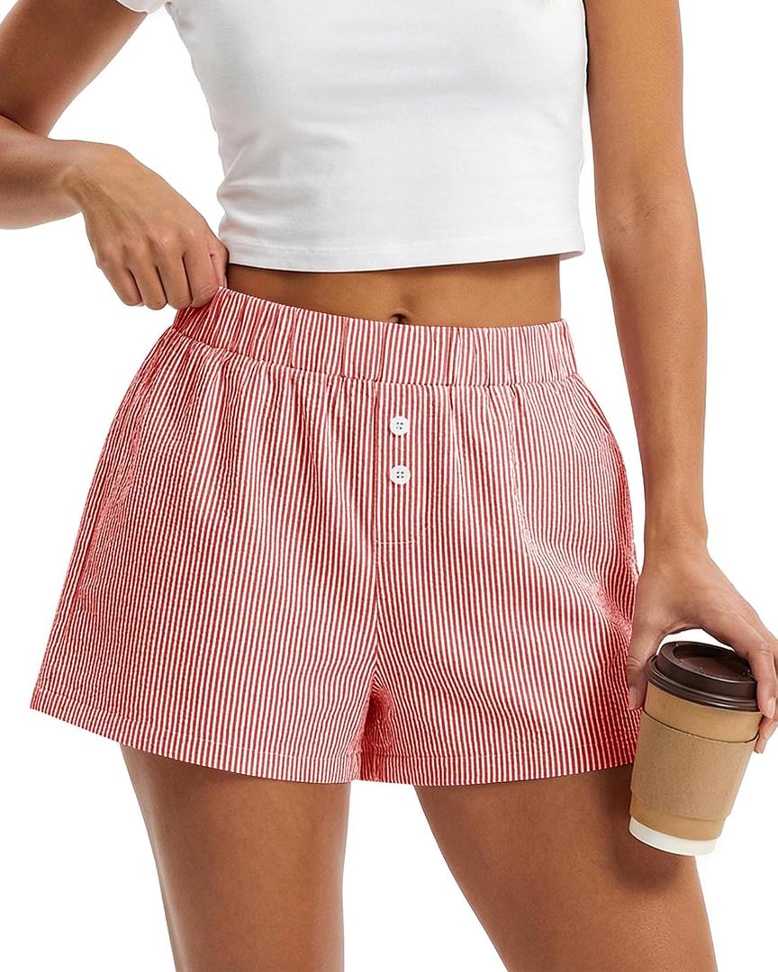 BTFBM Striped Boxer Shorts for Women 2026 Spring Summer Y2k Vacation Beach Bottoms Lounge Sleep Pajama PJ Pants Clothes (XL)