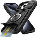 Vofolen for iPhone 15 Pro Max Case Wallet with Card Holder [Store 2 Cards] + 360 Magnetic Rotated Ring Kickstand, Heavy Duty Drop Protection Wallet Phone Case for iPhone 15 Pro Max 6.7 Inch Black