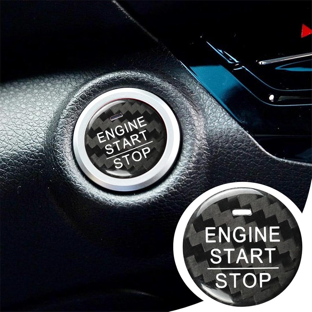 Carbon Fiber Push Start Button Cover Compatible with Honda CRV Accord Civic Crider Engine Start Stop Button Cover Key Ignition Switch Cover Black