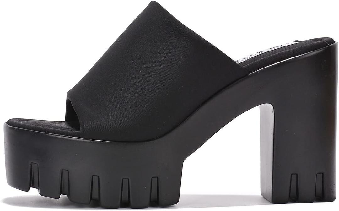 Womens Sandals Shoes Platform Sandal Open Toe Retro Chunky Lug Sole Comfortable Slip On Mule +Memory Foam (10, Black)