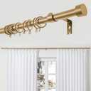 ChadMade Adjustable Curtain Rods for Windows 28 to 76 Inch, Heavy Duty 1 Inch Curtain Rod for Bedroom Windows, Carbon Steel Curtain Rod Set, Gold