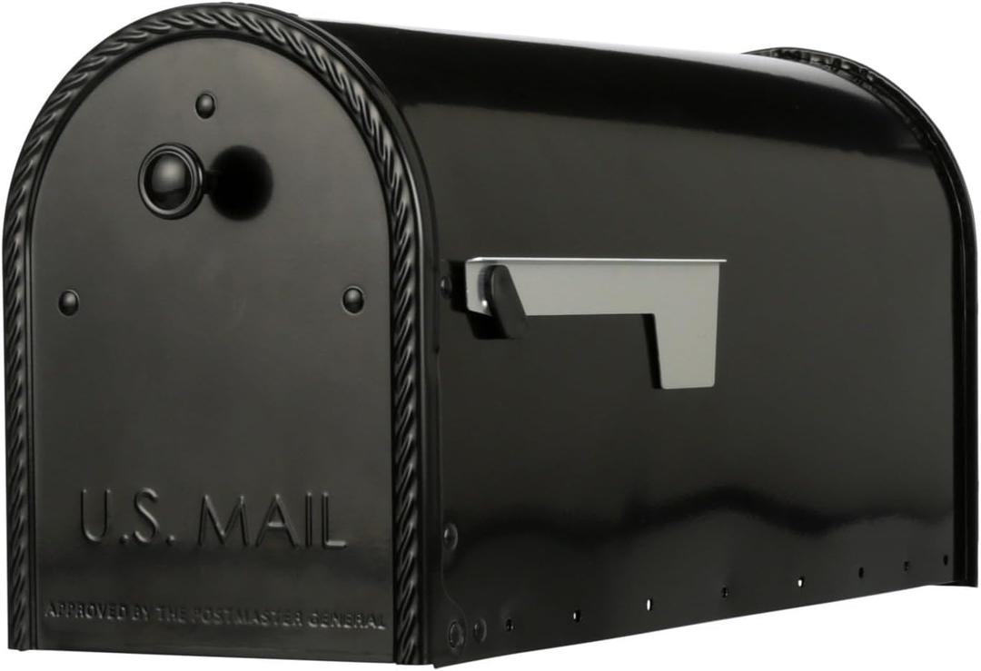 Architectural Mailboxes Edwards Weather-Resistant Steel Metal Post Mounted Mail Box for Outside, Black, Large Curbside Mailbox, USPS Approved for Residential Delivery
