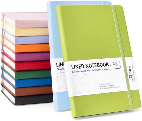 Dynta Lined Journal Notebooks for Women Men, 9 Pack A5 Hardcover Journals Bulk, 200 Pages/100 Sheets, 5.8 x 8.4 inch, 12 Colors, College Ruled Notebooks for Work, Writing, Note Taking