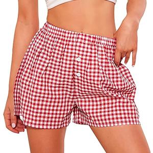 PRETTYGARDEN Womens Shorts Boxers 2025 Summer Gingham Pajama Lounge Sleep Y2K Plaid Pj Shorts Beach Bottoms M