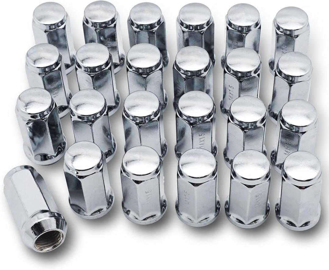 24PCS M14x1.5 Lug Nuts - 3/4" 19mm Hex 45mm Length - Chrome Factory Style Wheel Nut for Silverado Avalanche Suburban Tahoe Sierra Yukon Escalade Buick Enclave Wrangler Grand Cherokee RAM 1500 Acadia