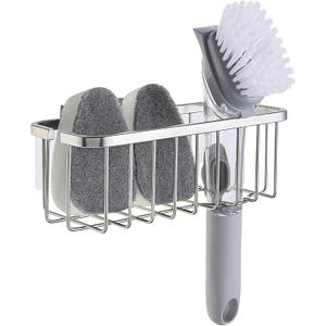 SunnyPoint NeverRust Deluxe Kitchen & Bathroom Sink Sponge Holder Organizer with Adhesive Mount - Additional Suction Cup Included  Sponge & Brush NOT Included  7.4 x 3.3 x 2.75 Inch