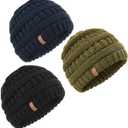 FURTALK Baby Beanie Winter Soft Warm Knit Hat 3 Pack Infant Toddler Slouchy Caps (0-12 Months, Black+navy+green)