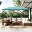 PHI VILLA 13ft Large Patio Umbrellas, Double-Sided Outdoor Market Rectangle Umbrella for Outside, Turquois