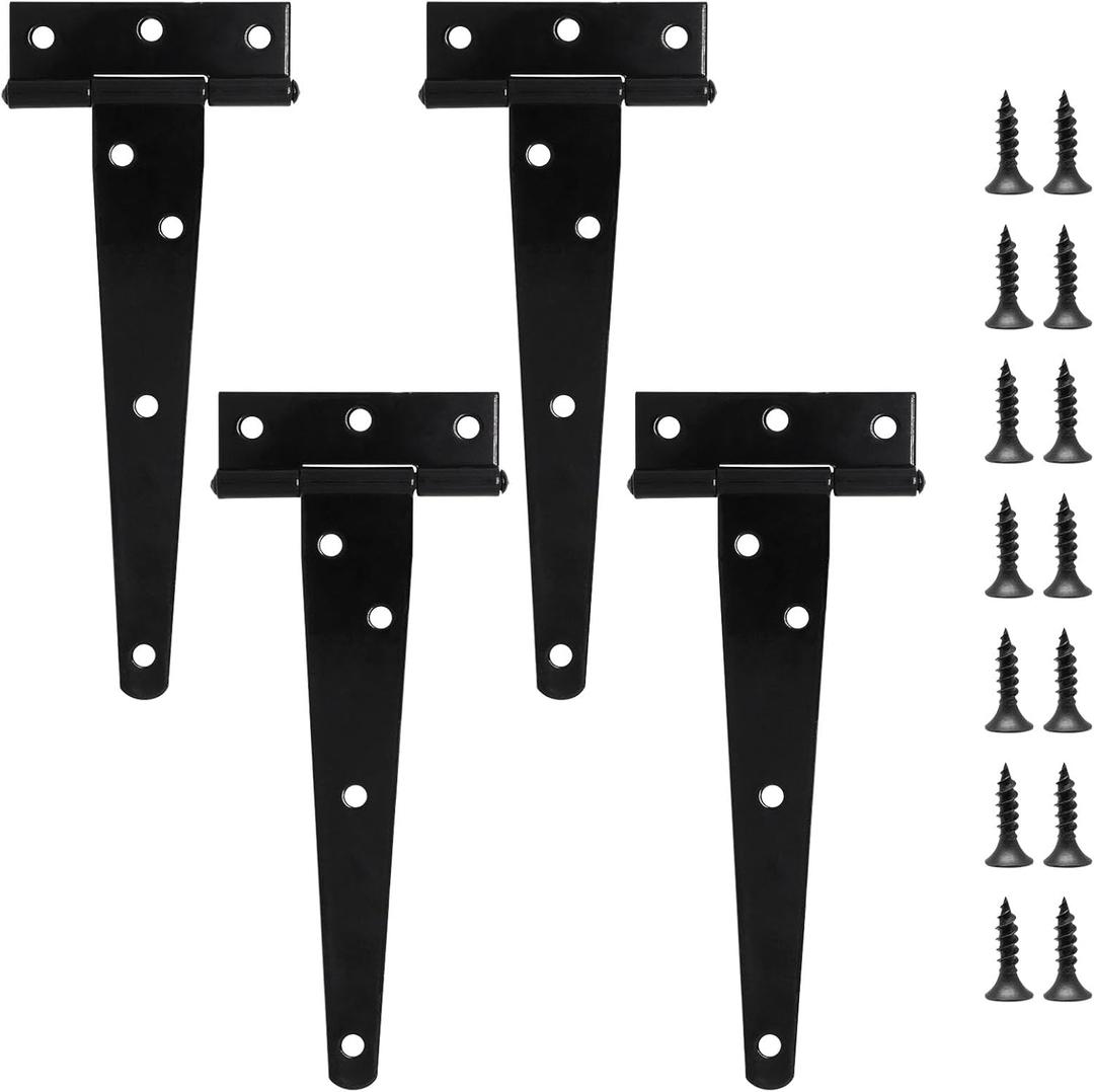 T Hinge, 4pcs 6-inch Door Hinges Heavy Duty Gate Shed Hinge Outdoor Strap Barn Door Hinges Fence (4pcs, 6 inch)