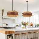 23.6" Large Hand-Woven Rattan Chandelier with Wood Texture | 4-Light, Boho Farmhouse Chandelier, Adjustable Height, for Dining Room Kitchen Island Living Room Bedroom Hallway