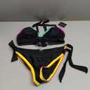 Bikini Sets for Women Floral Two Piece Bathing Suit V Neck Shell Stitched Swimsuit Tie Side Triangle Swimwear, Size Medium, Color: Black, Pink Yellow Color Block
