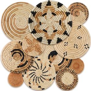 Tatuo 11 Pcs Boho Wall Basket Decor Decorative Bulrush Woven Basket Wall Decor Art Round Farmhouse Hanging Baskets for Kitchen Rustic Home Summer Decorations, Multi Sizes(Artistic)