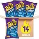Takis Blue Heat Rolled Tortilla Chips, Hot Chili Pepper Flavored, Multipack Box with 14 Bags of 9.9 Ounces, Exp 02/26