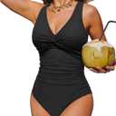 Holipick Women Tummy Control One Piece Swimsuit - Push Up Bathing Suit Full Coverage Slimming Swimwear (X-Large, Black)