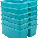 Teacher Created Resources Portable Plastic Storage Caddy for Classrooms, Kids Room, and Office Organization, 3 Compartment, Teal, 6-Pack
