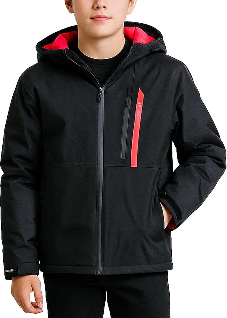 Spyder Boys Winter Ski Jacket - Insulated Soft Shell Water Resistant and Windproof Snowboard Winter Coat with Detachable Hood (5-6, Black)