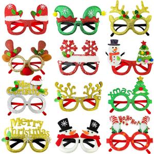 Christmas Party Favors Supplies 12 Pack, Universal Size Holiday Glasses Accessories, Xmas Party Prizes Photo Booth Props Decorations for Outfit, Christmas Goodie Bag Stocking Stuffers Gifts Giveaways