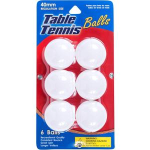 Jacent 40MM Regulation Size White Table Tennis Balls, 6 Ping Pong Balls per Pack, 1-Pack