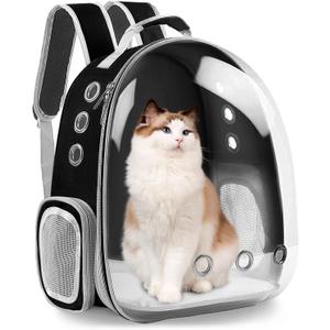 Cat Backpack Carrier Bubble Bag, Transparent Space Capsule Pet Carrier Dog Hiking Backpack, Small Dog Backpack Carrier for Cats Puppies Airline Approved Travel Carrier Outdoor Use Black