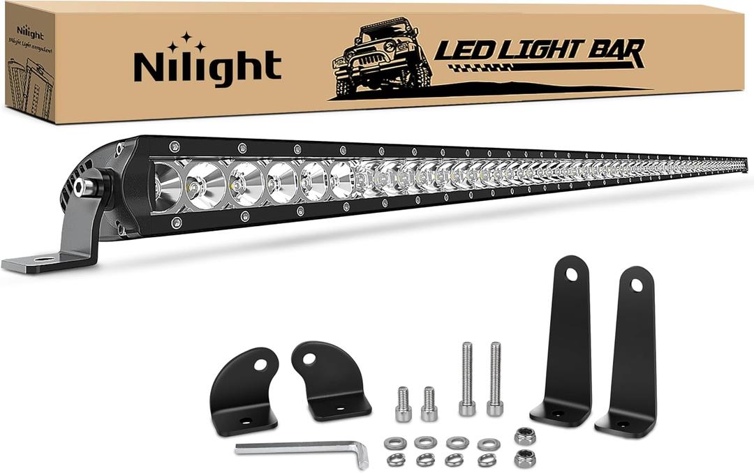 Nilight - 40007C-A 51Inch 250W Super Slim Spot Flood Combo Bar Driving Fog Single Row Off Road LED Lights-2 Style Mounting Brackets, White