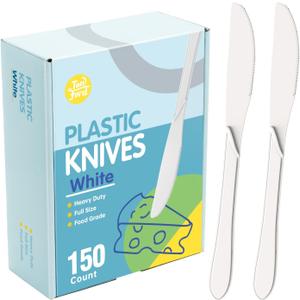 Premium White Plastic Knives - Heavy Duty & Heat Resistant Disposable Cutlery for Parties, Picnics, and Everyday Use - 150 Count
