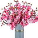 18 Pcs Artificial Plum Blossom Faux Flowers Silk Simulation Bouquet Flower Hibachi Party Decorations for Home Kitchen Hotel Office Wedding Party Garden (Pink,Classic)