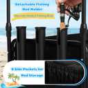 Fishing Cart Beach Wagon for Sand, Heavy Duty Foldable Beach Cart, 9" All-Terrain Wheels, Collapsible Wagon with Rod Holders & Side Pockets, Large Capacity Cargo for Fishing, Camping, Outdoor (Black)
