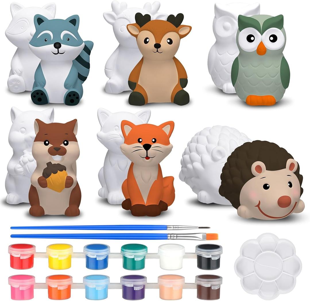 Gemscream 6 Sets Safari Animal Ceramic Painting Kit DIY Figurines,Woodland, 3.94 Inches