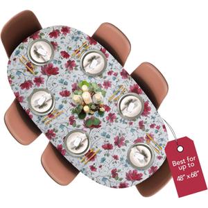 Covers For The Home Deluxe Elastic Edged Flannel Backed Vinyl Fitted Table Cover - Watercolor Floral Pattern - Round Oblong Oval - Fits Tables up to 48" W x 68" L