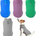 SATINIOR 3 Pieces Stretch Fleece Dog Sweater Polyester Warmer Vest Pullover Jacket with D-Ring Leash Cold Weather Coat Hoodie for Small and Medium Dogs(Green, Purple, Blue)