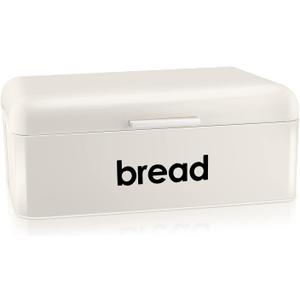 E-far Vintage Bread Box for Kitchen Countertop, Cream Metal Bread Storage Container Retro Bread Bin for Pastries/Loaves/Dry Food, Large Capacity & Modern Design (16.7 x 9 x 6.4) 