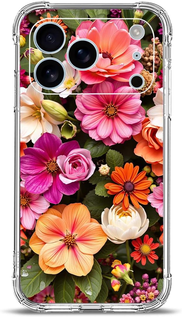 Case for iPhone 17 Pro, Beautiful Colorful Flowers Drop Protection Shockproof Case TPU Full Body Protective Scratch-Resistant Cover