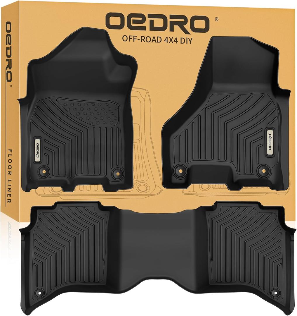 OEDRO Floor Mats Fit for 2019-2025 2026 Ram 2500/3500 Crew Cab with 1st Row Bucket or Bench Seats, Custom Fit TPE All Weather Car Mats Includes 1st and 2nd Row