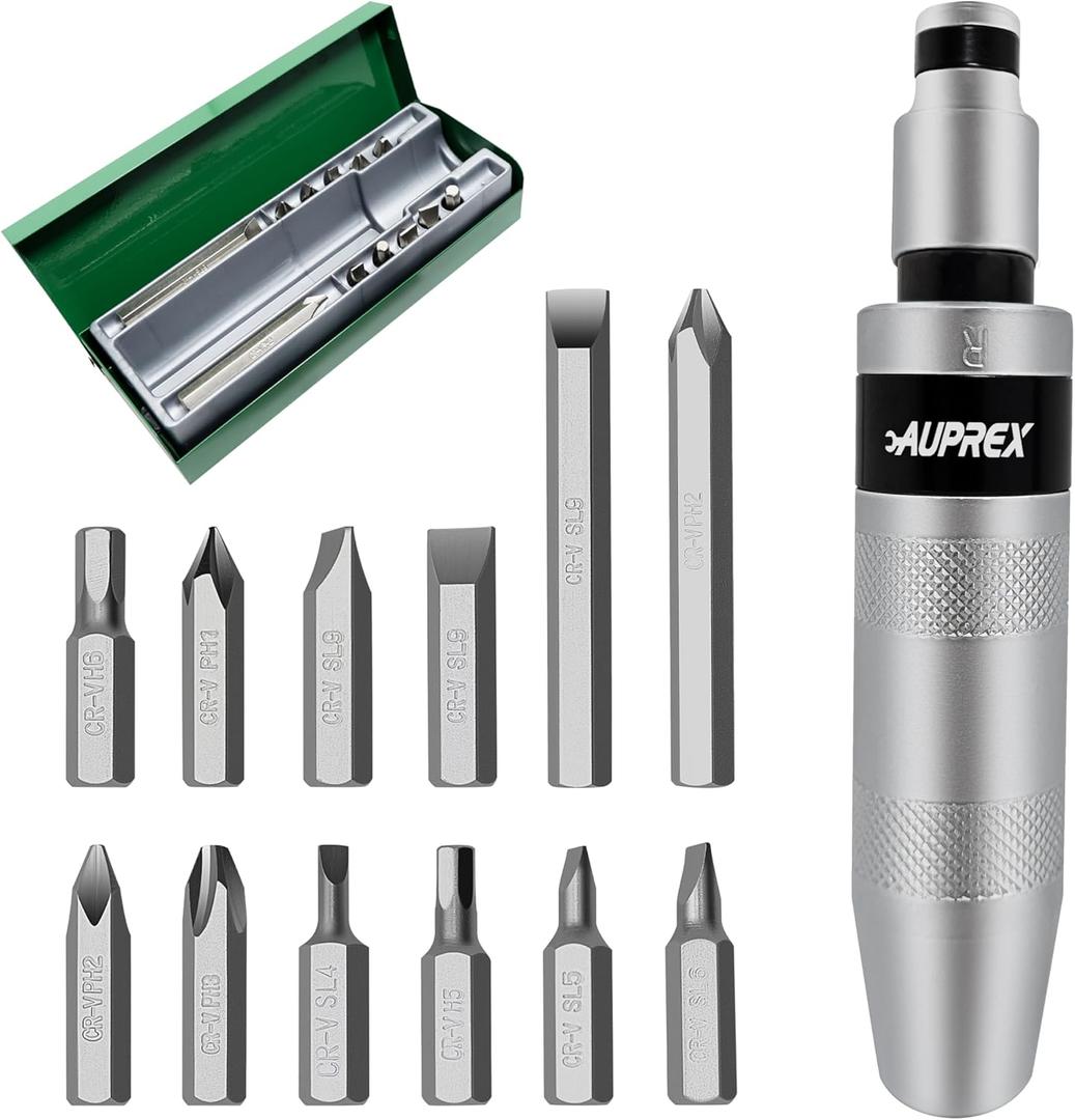 Manual Impact Screwdriver, 1/2 Reversible Hand Impact Driver Set, Hammer Screwdriver with 12-Piece CR-V Slotted, Phillips, Hexagonal Bits Set for Removing Rusted Fasteners or Frozen Bolts