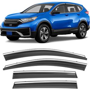 Shatterproof Taped-On Window Deflectors for Honda CR-V 2017-2022 with Chrome Trim, Rain Guards, Window Visors for Cars, Vent Deflector, 4pcs (For 2017-2022 CR-V)