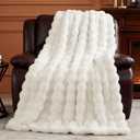 Luxury Fluffy Faux Fur Throw Blanket, Soft Plush Thick Minky Bubble Blanket for Couch Sofa Bedroom Living Room, Perfect Home Decor Gift for Women,60 * 80 in,White