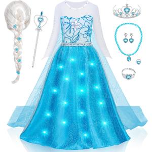 G.C Girls Light Up Princess Dress Costume Toddler Princess Dress Up with Cape Kids Wig Crown Toys Halloween Cosplay (130 (6-7 Years))