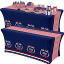 Oudain 2 Pcs 250th Anniversary Stretch Table Cover 6 Feet Patriotic Spandex Table Clothes American Flag Party Decorations for Independence Day Veterans Memorial Day Events Party Celebration