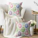 Easter Egg Pillow Covers 18x18 Inch Set of 2 Spring Cute Colorful Eggs Flowers Holiday Decorative Throw Pillowcases Outdoor Seasonal Farmhouse Cushion Cases Decor for Sofa Couch Bed