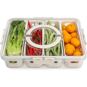 shopwithgreen Salad Bar Containers for Fridge with Lid and Handle, Fruit Storage Containers with 4 Removable Colanders, Berry Box Fresh Produce Saver for Fruit, Veggie, Refrigerator, Kitchen, Picnic